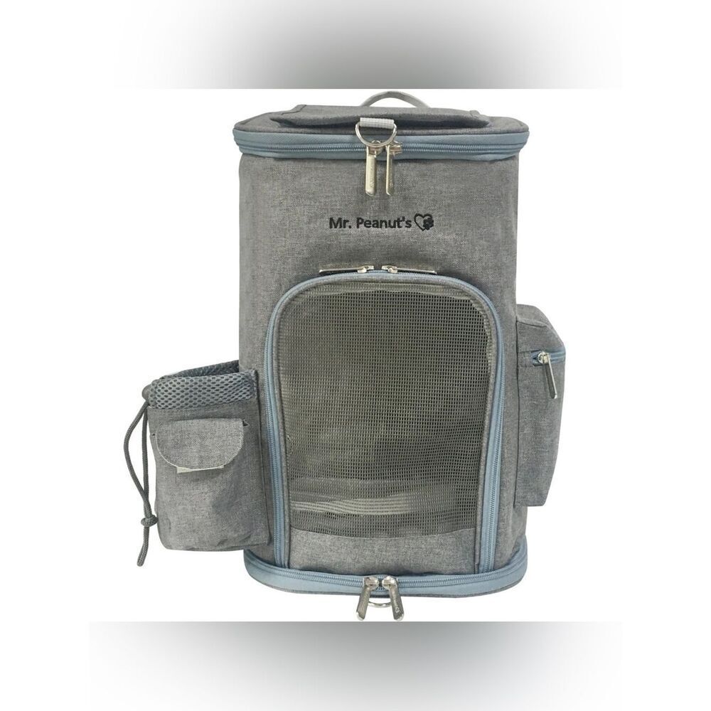 Mr. Peanuts Gray & Blue Convertible Small Pet Backpack & Crossbody Bag -Fleece